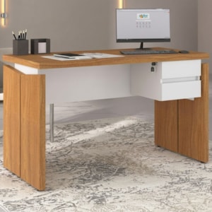 Mesa Escritorio 125 cm E Gaveteiro Suspenso 2 Gavetas Freijo Branco Artany