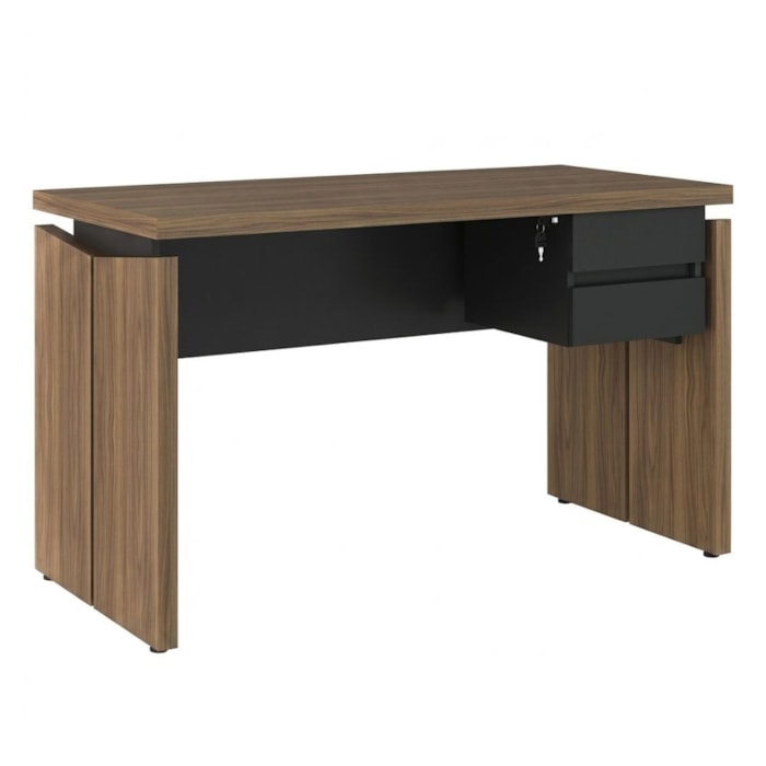 Mesa Escritorio 125 cm E Gaveteiro Suspenso 2 Gavetas Nogal Preto Artany