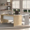 Mesa Escritorio 136X60 cm Com Mesa de Apoio 89 cm E 2 Prateleiras Suspensas Carvalho Branco Artany