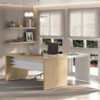 Mesa Escritorio 136X60 cm Com Mesa de Apoio 89 cm E 2 Prateleiras Suspensas Carvalho Branco Artany