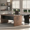 Mesa Escritorio 136X60 cm Com Mesa de Apoio 89 cm E 2 Prateleiras Suspensas Nogal Preto Artany