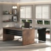 Mesa Escritorio 136X60 cm Com Mesa de Apoio 89 cm E 2 Prateleiras Suspensas Nogal Preto Artany