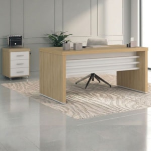 Mesa Escritorio 136X60 cm E Gaveteiro 3 Gavetas 61X44 cm Carvalho Branco Artany