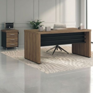 Mesa Escritorio 136X60 cm E Gaveteiro 3 Gavetas 61X44 cm Nogal Preto Artany