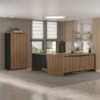 Mesa Escritorio 3 Gavetas 2 Portas Em L 190X180 cm E Armario 2 Portas 160X77 cm Nogal Preto Artany