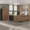 Mesa Escritorio 3 Gavetas 2 Portas Em L 190X180 cm E Armario 2 Portas 160X77 cm Nogal Preto Artany