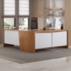Mesa Escritorio 3 Gavetas 2 Portas Em L Tampo Tamburato 190X180 cm Freijo Branco Artany
