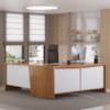 Mesa Escritorio 3 Gavetas 2 Portas Em L Tampo Tamburato 190X180 cm Freijo Branco Artany