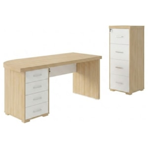 Mesa Escritorio 4 Gavetas 180X80 cm E Armario Arquivo 132X47 cm 4 Gavetas Carvalho Branco Artany