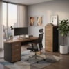 Mesa Escritorio 4 Gavetas 180X80 cm E Armario Arquivo 132X47 cm 4 Gavetas Nogal Preto Artany