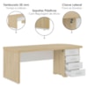 Mesa Escritorio 4 Gavetas 180X80 cm E Armario Arquivo 4 Gavetas 132X47 cm Carvalho Branco Artany