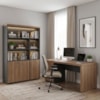Mesa Escritorio 4 Gavetas 180X80 cm E Estante Com LED 193X136 cm 3 Portas Nogal Preto Artany