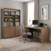 Mesa Escritorio 4 Gavetas 180X80 cm E Estante Com LED 193X136 cm 3 Portas Nogal Preto Artany