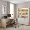 Mesa Escritorio 4 Gavetas 180X80 cm E Estante Com LED 3 Portas 193X136 cm Carvalho Branco Artany