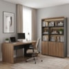Mesa Escritorio 4 Gavetas 180X80 cm E Estante Com LED 3 Portas 193X136 cm Nogal Preto Artany