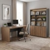 Mesa Escritorio 4 Gavetas 180X80 cm E Estante Com LED 3 Portas 193X136 cm Nogal Preto Artany
