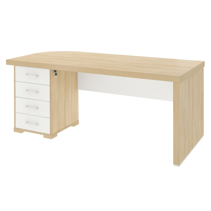 Mesa Escritorio 4 Gavetas 180x80 cm Tampo Tamburato Carvalho Branco Artany