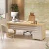 Mesa Escritorio 4 Gavetas 180x80 cm Tampo Tamburato Carvalho Branco Artany