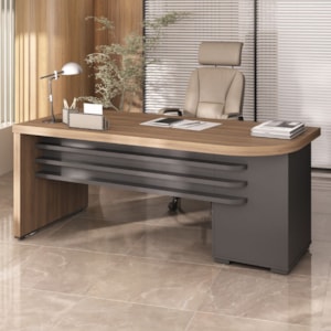 Mesa Escritorio 4 Gavetas 180x80 cm Tampo Tamburato Nogal Preto Artany
