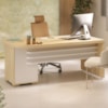 Mesa Escritorio 4 Gavetas Tampo Tamburato 180x80 cm Carvalho Branco Artany