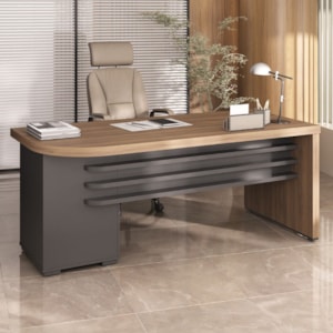 Mesa Escritorio 4 Gavetas Tampo Tamburato 180x80 cm Nogal Preto Artany