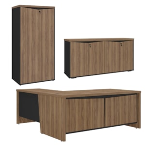 Mesa Escritorio Em L 190X180 cm Com Armario E Balcao Nogal Preto Artany
