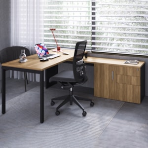 Mesa Escritorio Office 180x160 cm 25856 Nogal Sevilha Preto Artesano