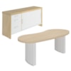 Mesa Escritorio Organica 200X90 cm E Balcão 3 Gavetas 2 Portas 161 cm Carvalho Branco Artany