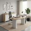 Mesa Escritorio Organica 200X90 cm E Balcão 3 Gavetas 2 Portas 161 cm Carvalho Branco Artany