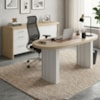 Mesa Escritorio Organica 200X90 cm E Balcão 3 Gavetas 2 Portas 161 cm Carvalho Branco Artany