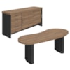 Mesa Escritorio Organica 200X90 cm E Balcão 3 Gavetas 2 Portas 161 cm Nogal Preto Artany