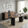 Mesa Escritorio Organica 200X90 cm E Balcão 3 Gavetas 2 Portas 161 cm Nogal Preto Artany