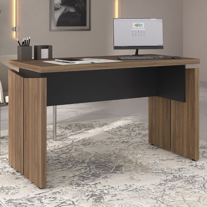Mesa Escritorio Tampo Tamburato 125 cm Nogal Preto Artany