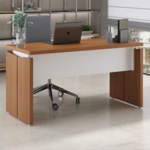 Mesa Escritorio Tampo Tamburato 145 cm Freijo Branco Artany
