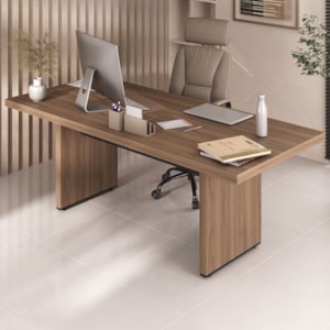 Mesa Escritorio Tampo Tamburato 205x91 cm Nogal Preto Artany