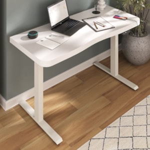 Mesa Escritorio Tampo Tamburato Com Regulagem de Altura 135X60 cm Branco Artany