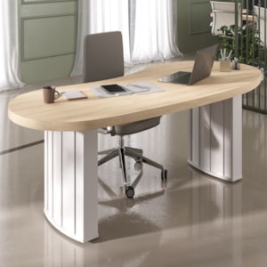 Mesa Escritorio Tampo Tamburato Organica 200x90 cm Carvalho Branco Artany