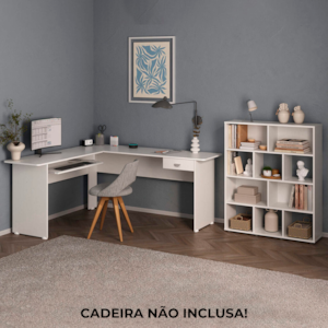 Mesa Escrivaninha 1 Gaveta E Estante 10 Nichos Branco ARLY