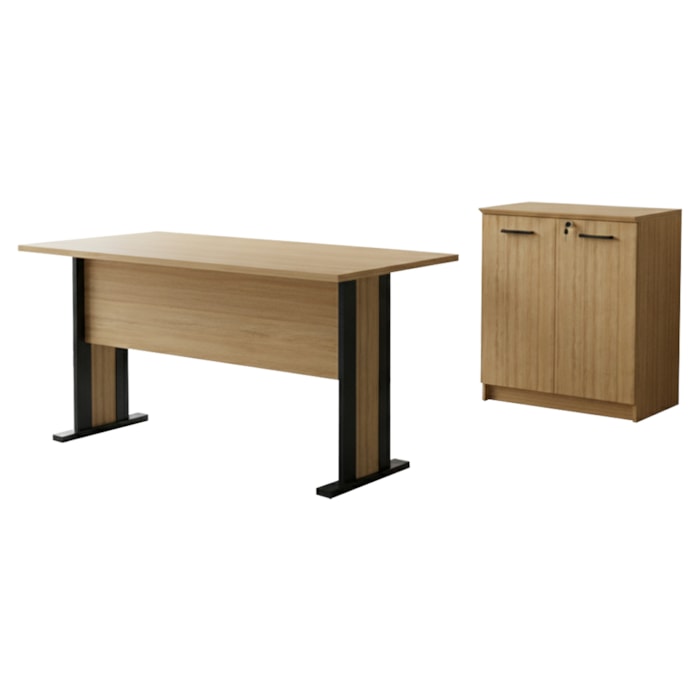 Mesa Escrivaninha 117 cm Balcao Para Escritorio 2 Portas Amendoa Preto Tecno Mobili