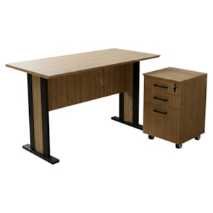 Mesa Escrivaninha 117 cm Gaveteiro Pasta Suspensa Com Chave Amendoa Preto Tecno Mobili