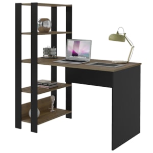 Mesa Escrivaninha 134X120 cm 3 Prateleiras Pinho Preto ARLY