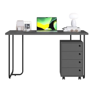 Mesa Escrivaninha 135 cm e Gaveteiro 4 Gavetas Grafite PP Milani Store