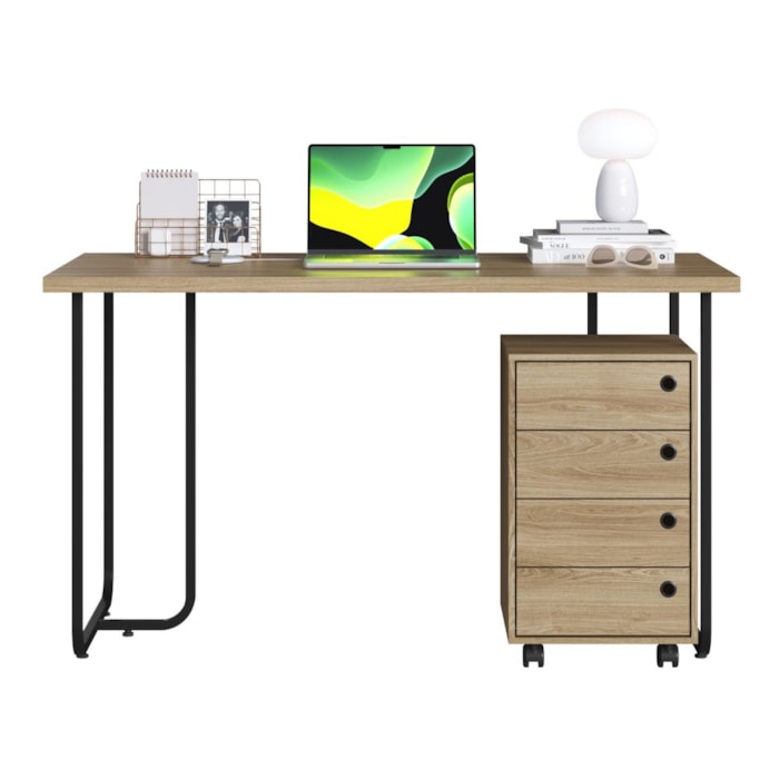 Mesa Escrivaninha 135 cm e Gaveteiro 4 Gavetas Oak PP Milani Store