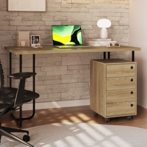 Mesa Escrivaninha 135 cm e Gaveteiro 4 Gavetas Oak PP Milani Store