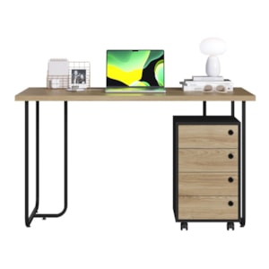 Mesa Escrivaninha 135 cm e Gaveteiro 4 Gavetas Oak Preto PP Milani Store