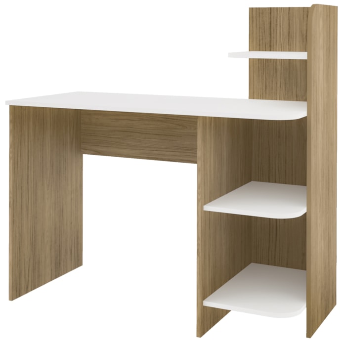 Mesa Escrivaninha 3 Prateleiras 111 cm Carvalho Branco ARLY
