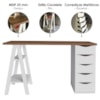 Mesa Escrivaninha 5 Gavetas 2 Prateleiras 136 cm Nogal Branco Artany