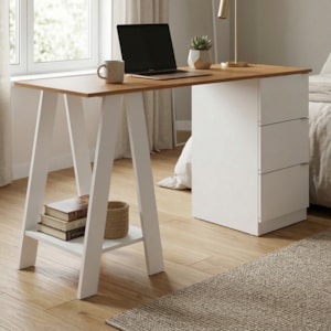 Mesa Escrivaninha Cavalete Com Gavetas B62 135 cm Mell Branco NOVAM