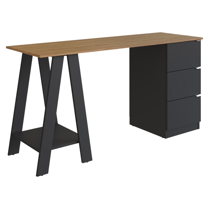 Mesa Escrivaninha Cavalete Com Gavetas B62 135 cm Mell Preto NOVAM
