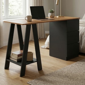 Mesa Escrivaninha Cavalete Com Gavetas B62 135 cm Mell Preto NOVAM